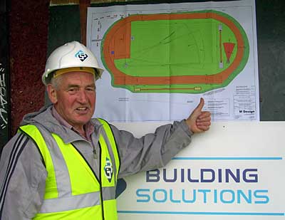 Jim Alder with plan of  new track at Morpeth